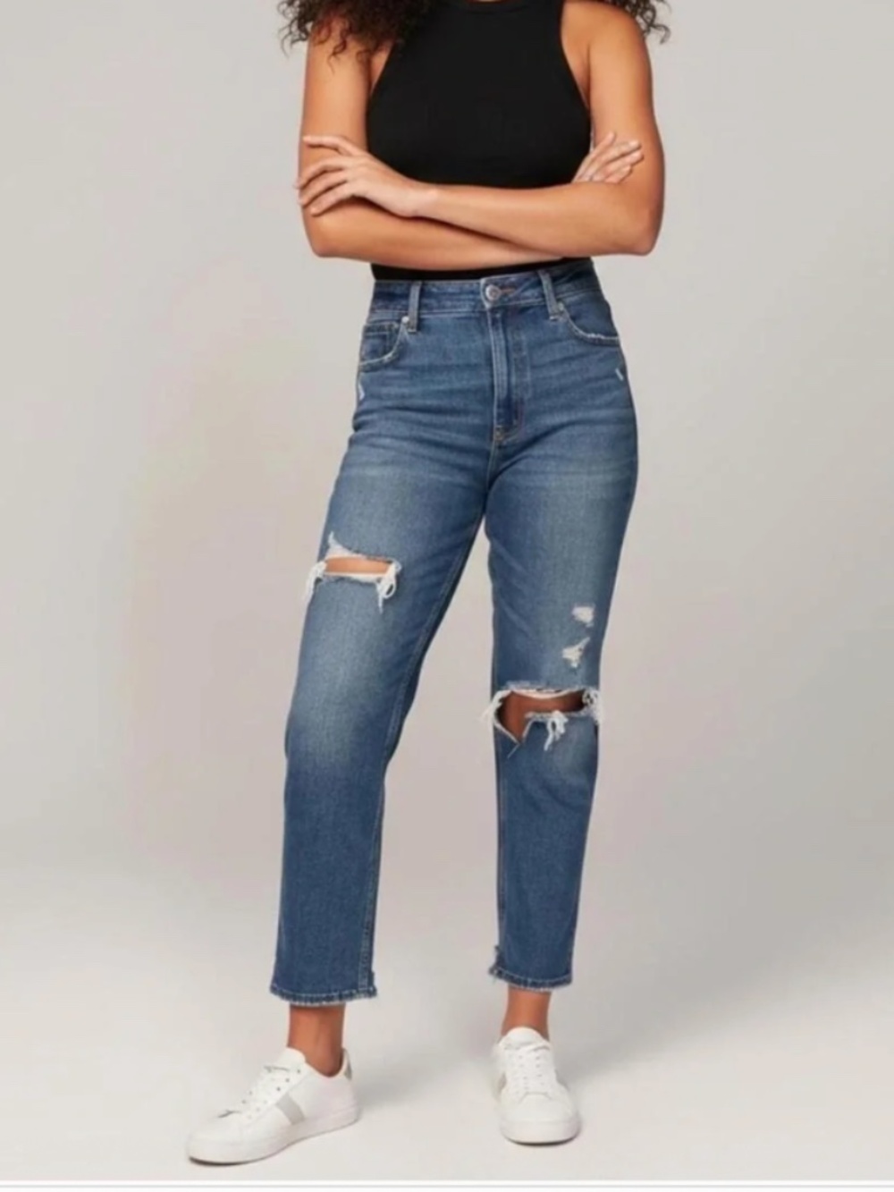 The Ankle Straight Cropped Distressed Denim Abercrombie & Fitch - Size 27